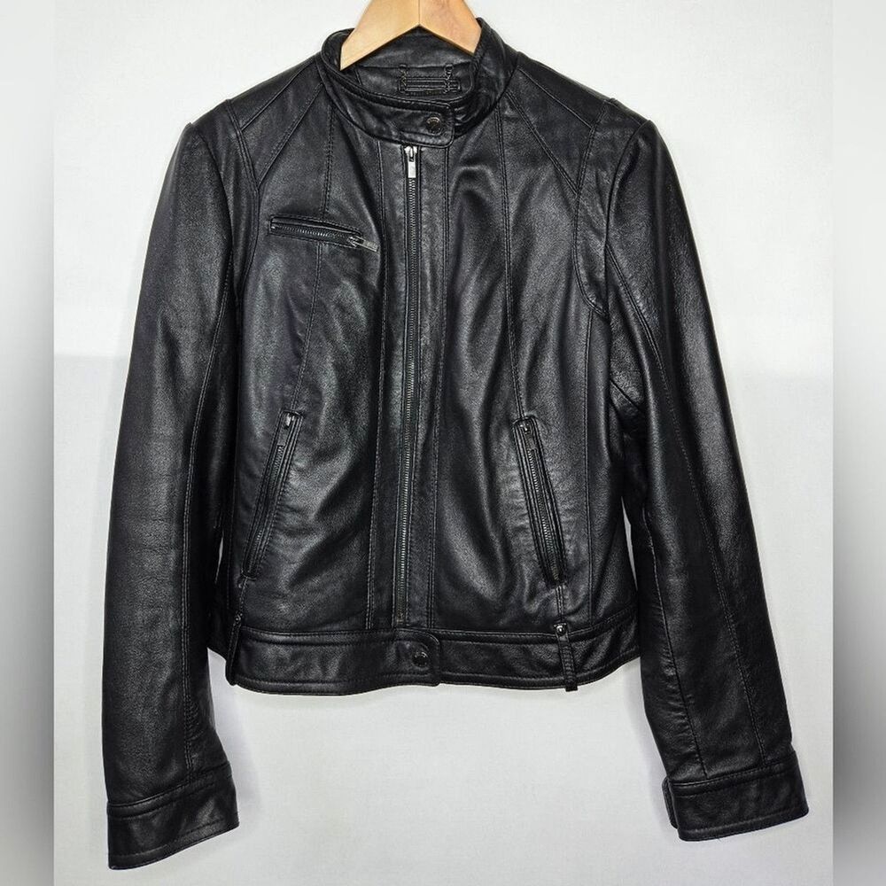 Women's Vintage Wilsons Leather Black Pelle Studio Motorcycle Jacket Large
